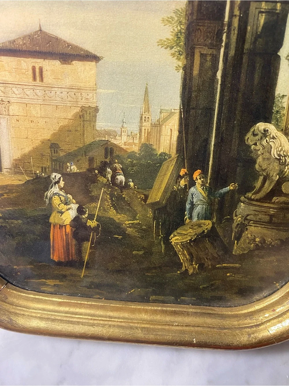 CANALETTO LANDSCAPE FLORENTIA HAND MADE IN ITALY GILT GOLD FRAMED WALL ART